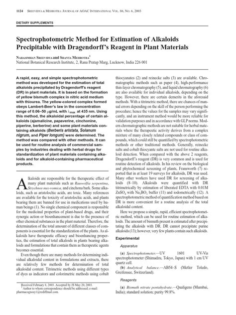 estimation of alkaloids by gravimetric method|SPECTROPHOTOMETRIC METHOD FOR THE .